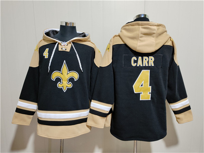 Men's New Orleans Saints #4 Derek Carr Black Ageless Must-Have Lace-Up Pullover Hoodie